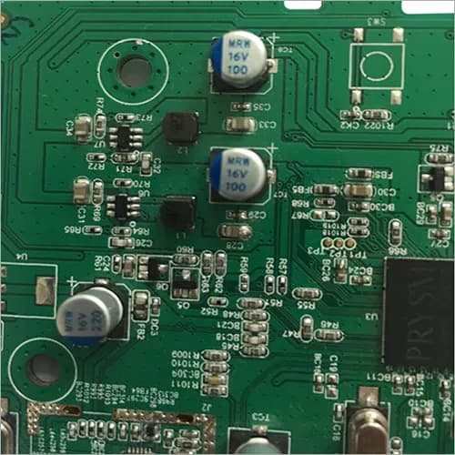 A plated through-hole board with power components and relays